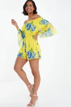Yellow Floral Bardot Playsuit 11 Yellow Floral Bardot Playsuit -Women Clothing Sale 00100038365 XS scaled