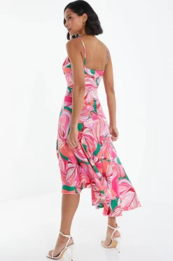 Pink Scarf Print Frill Midi Dress -Women Clothing Sale 00100038368 XB scaled