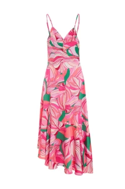 Pink Scarf Print Frill Midi Dress -Women Clothing Sale 00100038368 ZB scaled