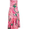 Pink Scarf Print Frill Midi Dress