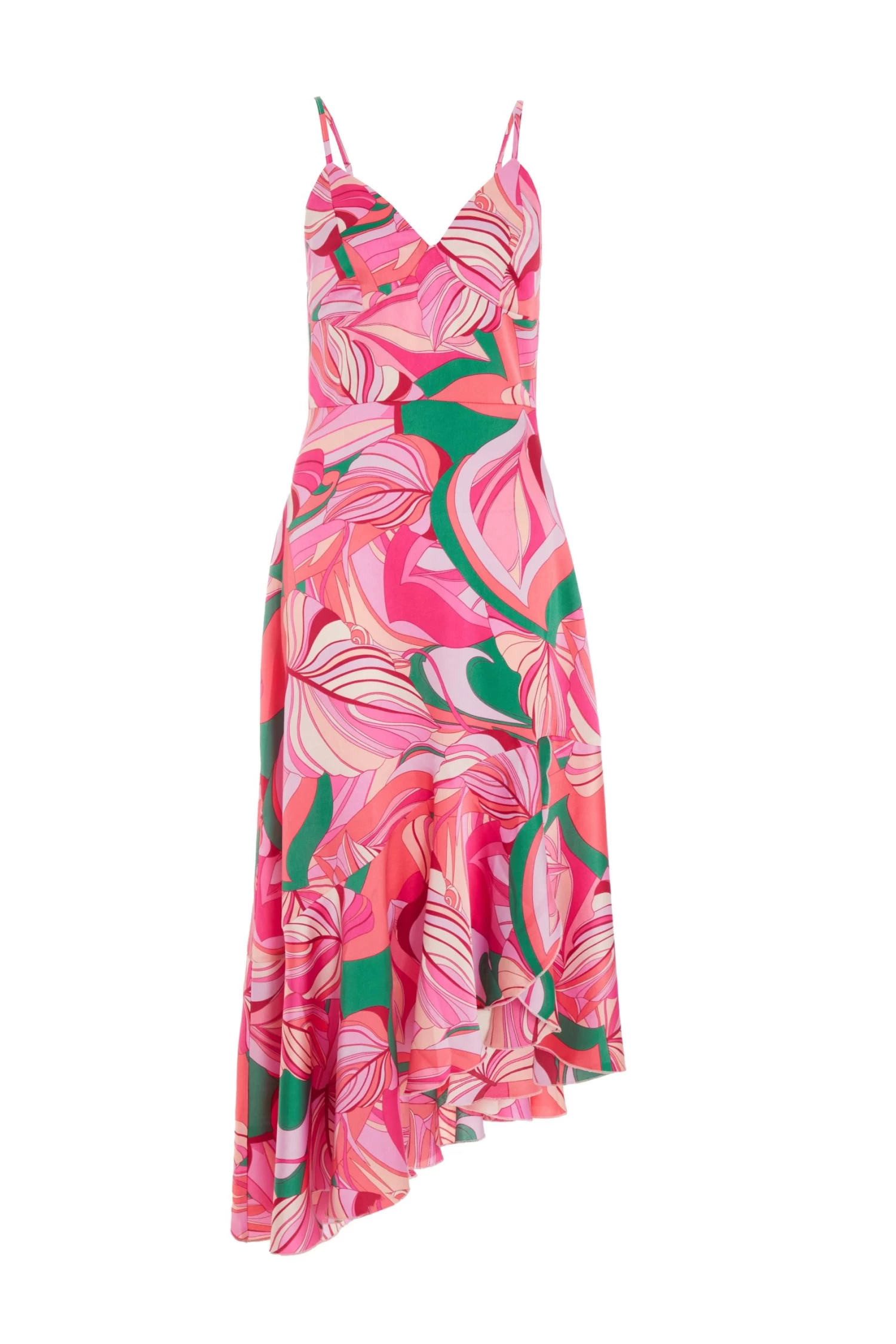 Pink Scarf Print Frill Midi Dress 1 Pink Scarf Print Frill Midi Dress