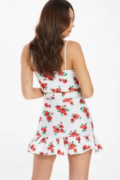 White Floral Ruched Mini Skirt 8 White Floral Ruched Mini Skirt -Women Clothing Sale 00100038372 XB scaled