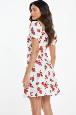 White Rose Print Mini Dress -Women Clothing Sale 00100038382 XB scaled