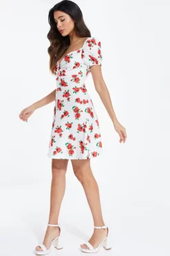 White Rose Print Mini Dress -Women Clothing Sale 00100038382 XS scaled