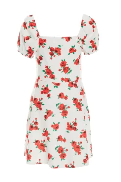 White Rose Print Mini Dress -Women Clothing Sale 00100038382 ZB scaled