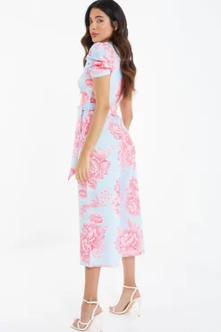 Blue Floral Wrap Culotte Jumpsuit -Women Clothing Sale 00100038385 XB scaled