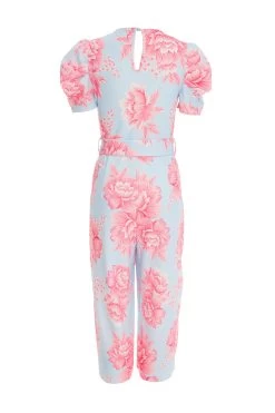 Blue Floral Wrap Culotte Jumpsuit -Women Clothing Sale 00100038385 ZB