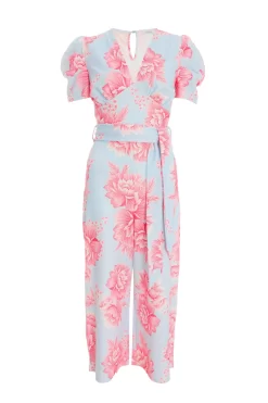 Blue Floral Wrap Culotte Jumpsuit