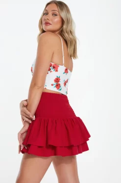 Red Ruched Frill Mini Skirt -Women Clothing Sale 00100038420 XB scaled