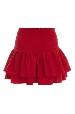Red Ruched Frill Mini Skirt -Women Clothing Sale 00100038420 ZB