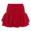Red Ruched Frill Mini Skirt