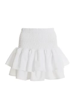 White Ruched Frill Mini Skirt