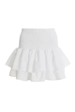 White Ruched Frill Mini Skirt