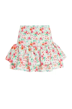 White Ditsy Floral Ruched Mini Skirt