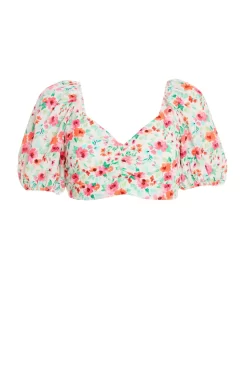 White Ditsy Floral Tie Back Crop Top