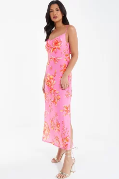 Pink Floral Print Tie Back Midi Dress 9 Pink Floral Print Tie Back Midi Dress -Women Clothing Sale 00100038433 XS scaled