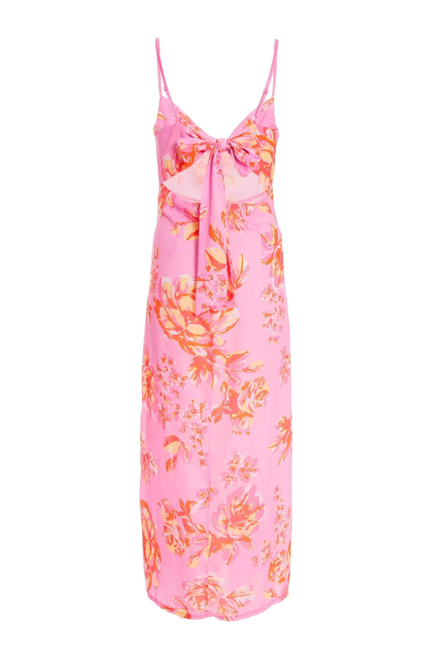 Pink Floral Print Tie Back Midi Dress 5 Pink Floral Print Tie Back Midi Dress - Image 5