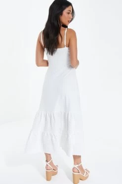 White Strappy Knot Front Midi Dress -Women Clothing Sale 00100038449 XB