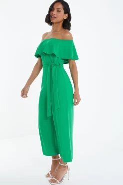 Green Bardot Culotte Jumpsuit 9 Green Bardot Culotte Jumpsuit -Women Clothing Sale 00100038450 XS