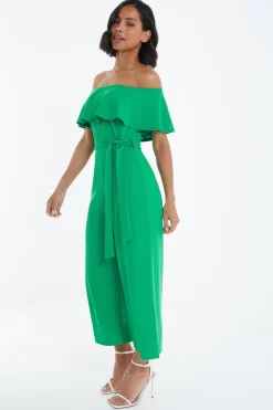 Green Bardot Culotte Jumpsuit -Women Clothing Sale 00100038450 XS scaled