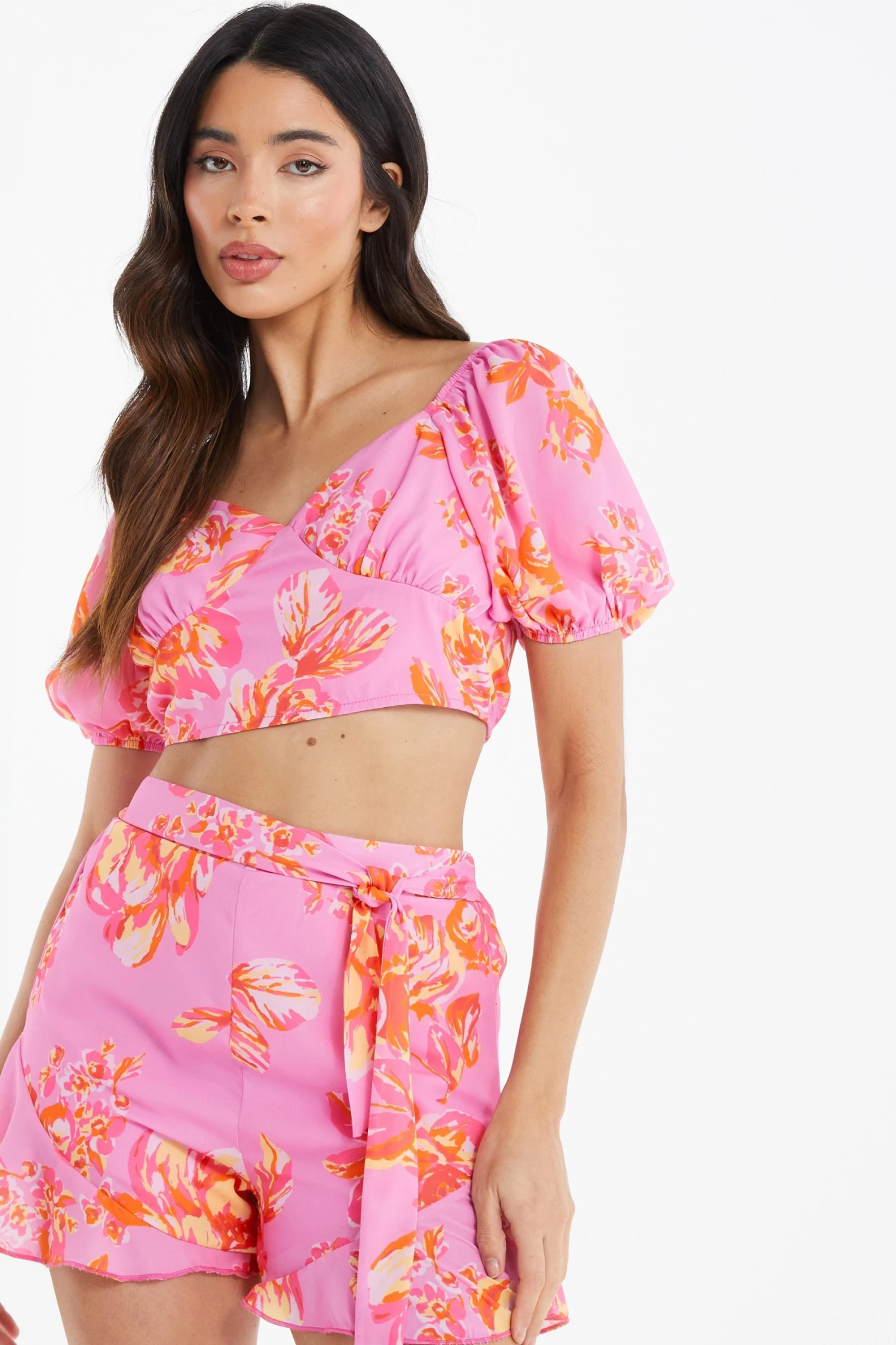 Pink Floral Print Crop Top 2 Pink Floral Print Crop Top - Image 2