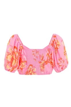 Pink Floral Print Crop Top 10 Pink Floral Print Crop Top -Women Clothing Sale 00100038451 ZB