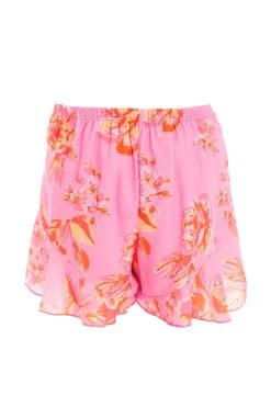 Pink Floral Print Shorts -Women Clothing Sale 00100038452 ZB
