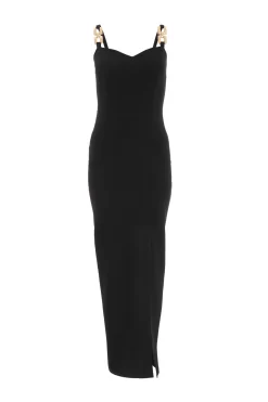 Black Buckle Strap Maxi Dress