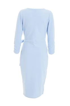Light Blue Wrap Tie Midi Dress -Women Clothing Sale 00100038461 ZB
