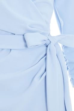 Light Blue Wrap Tie Midi Dress -Women Clothing Sale 00100038461 ZS