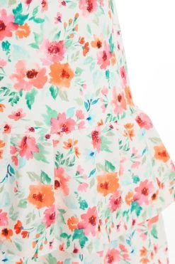 White Ditsy Floral Frill Mini Dress -Women Clothing Sale 00100038464 ZS