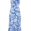 Blue Floral Strappy Midi Dress