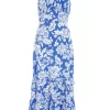 Blue Floral Strappy Midi Dress