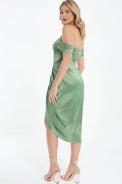 Sage Satin Ruched Bardot Midi Dress 8 Sage Satin Ruched Bardot Midi Dress -Women Clothing Sale 00100038471 XB scaled