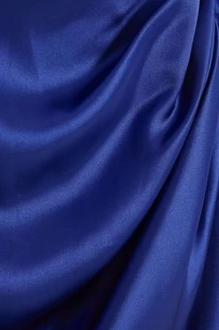 Navy Satin Ruched Bardot Midi Dress -Women Clothing Sale 00100038472 ZS