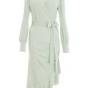 Sage Long Sleeve Frill Midi Dress