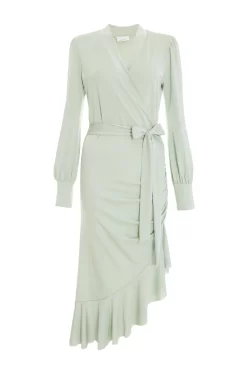 Sage Long Sleeve Frill Midi Dress