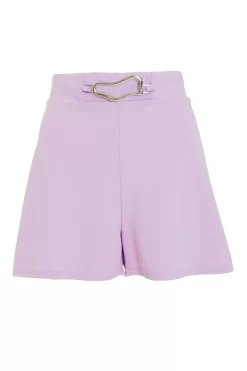 Lilac Buckle Detail High Waist Shorts