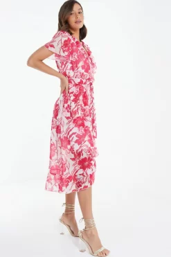 Pink Floral Frill Hem Wrap Midi Dress -Women Clothing Sale 00100038514 XS scaled