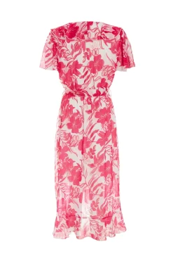 Pink Floral Frill Hem Wrap Midi Dress -Women Clothing Sale 00100038514 ZB scaled
