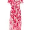 Pink Floral Frill Hem Wrap Midi Dress