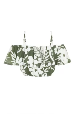 Khaki Floral Bardot Crop Top -Women Clothing Sale 00100038521 ZB scaled
