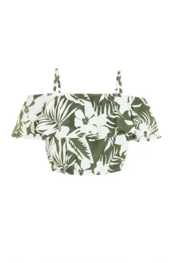 Khaki Floral Bardot Crop Top