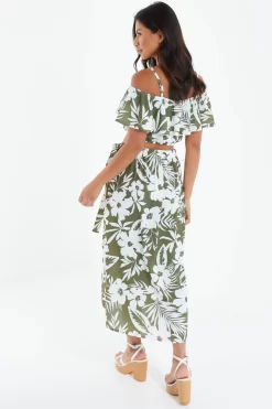 Khaki Floral Split Maxi Skirt -Women Clothing Sale 00100038522 XB scaled