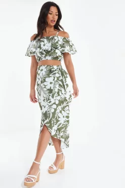 Khaki Floral Split Maxi Skirt -Women Clothing Sale 00100038522 XS scaled