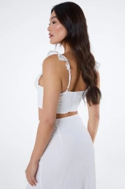 White Chiffon Dobby Crop Top -Women Clothing Sale 00100038545 XB