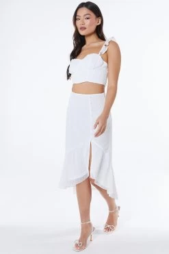 White Chiffon Dobby Crop Top -Women Clothing Sale 00100038545 XS