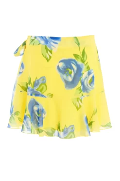 Yellow Floral Wrap Mini Skirt -Women Clothing Sale 00100038548 ZB scaled