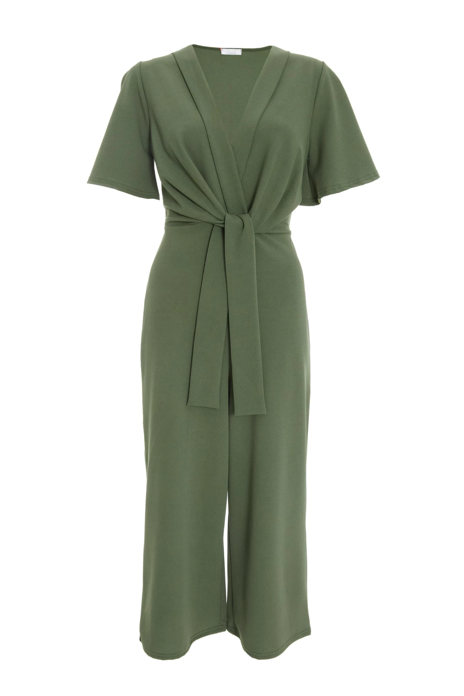 Khaki Wrap Tie Culotte Jumpsuit 1 Khaki Wrap Tie Culotte Jumpsuit