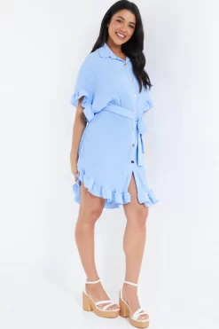 Blue Oversized Pleated Shirt Dress 9 Blue Oversized Pleated Shirt Dress -Women Clothing Sale 00100038566 XS scaled